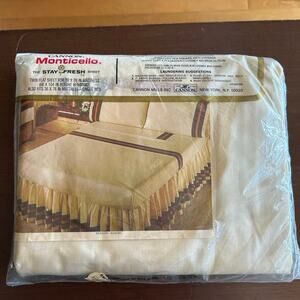 NOS Vintage Cannon Monticello One Twin Flat Sheet the stay fresh sheet blue tan